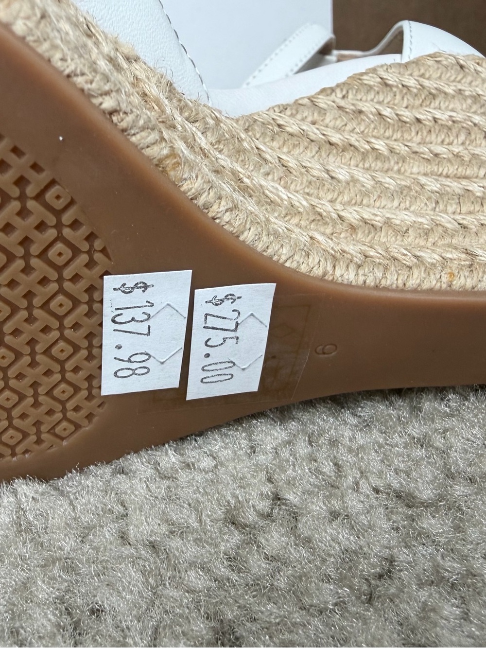 Tory Burch White Knotted Espadrille Wedge Sandals with Gold Logo - Picture 9 of 9